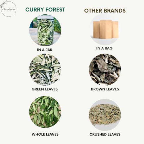 CurryForest Premium Dried Curry Leaves-100% Natural, Pesticide-Free Whole Leaves, USA Grown, Air Dried.